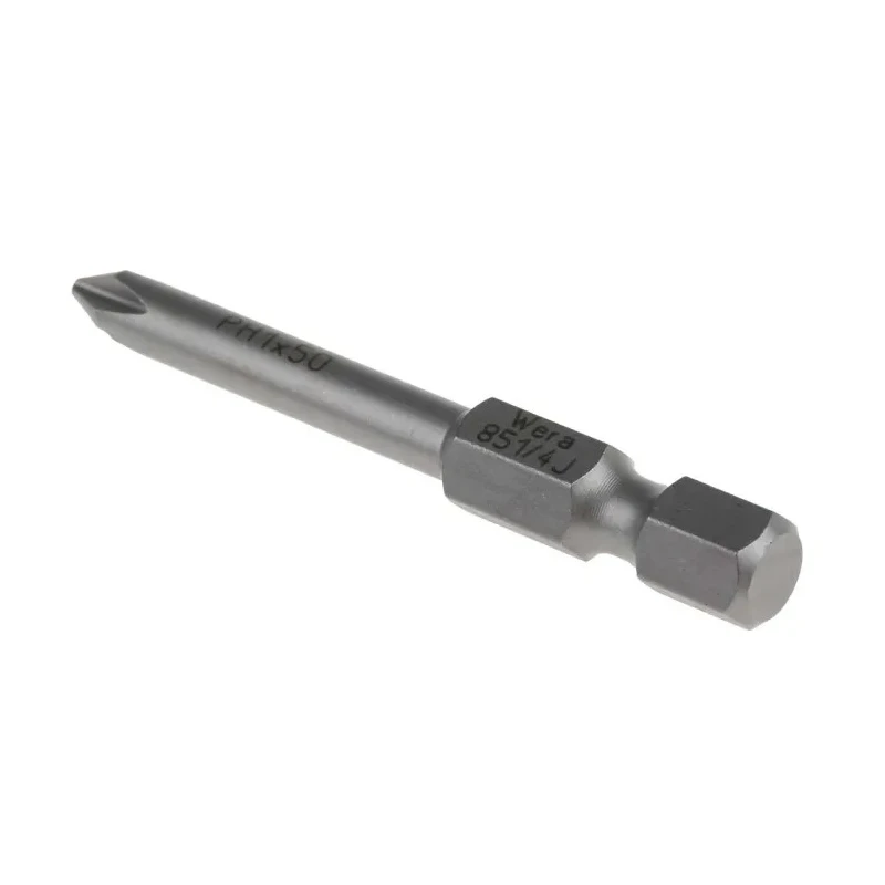 Wera Screwdriver Bit Phillips Drive, 1/4 in Hex Drive, PH1 Size, 50 mm Length 05135532001