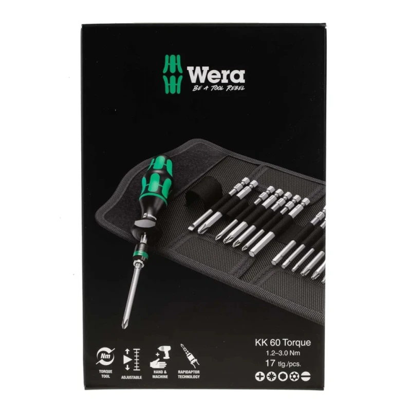 Wera Torque Screwdriver Hexagon Hex-Plus Phillips Pozidriv Slotted Torx Bit Set 1.2 To 3 Nm 05059293001