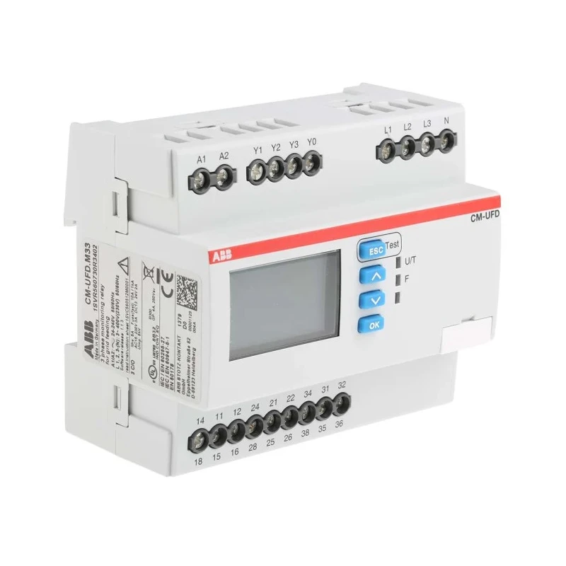 ABB Monitoring Relay, 1 and 3 Phase, SPDT Contacts, DIN Rail Mount, 24V AC/DC, 240V AC, CM-UFD 1SVR560730R3402 CM-UFD.M33