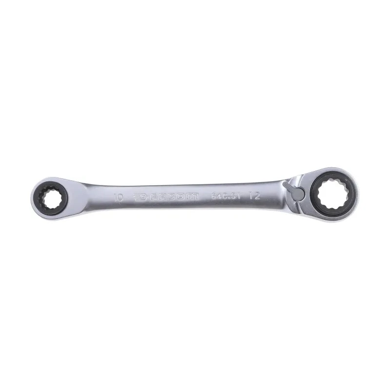 Facom Ratchet Spanner Double Ended Metric 150mm Overall Satin Chrome 64C.S1