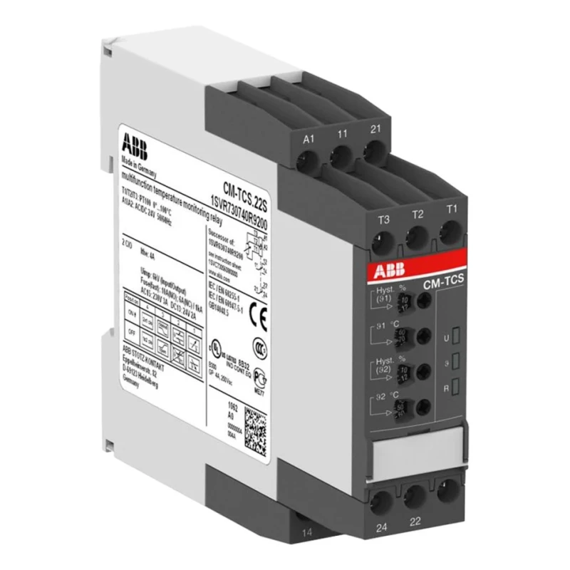 ABB 3 Phase SPDT Temperature Monitoring Relay, DIN Rail Mount, 24 V DC/24 V AC, Model 1SVR730740R9200 CM-TCS.22S