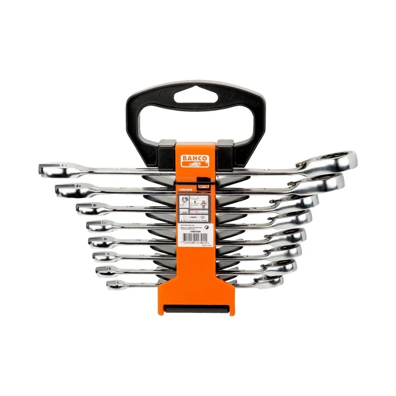 Bahco 8-Piece Ratchet Spanner Set, 8 To 19 mm, Alloy Steel, Chrome Finish 1RM/SH8