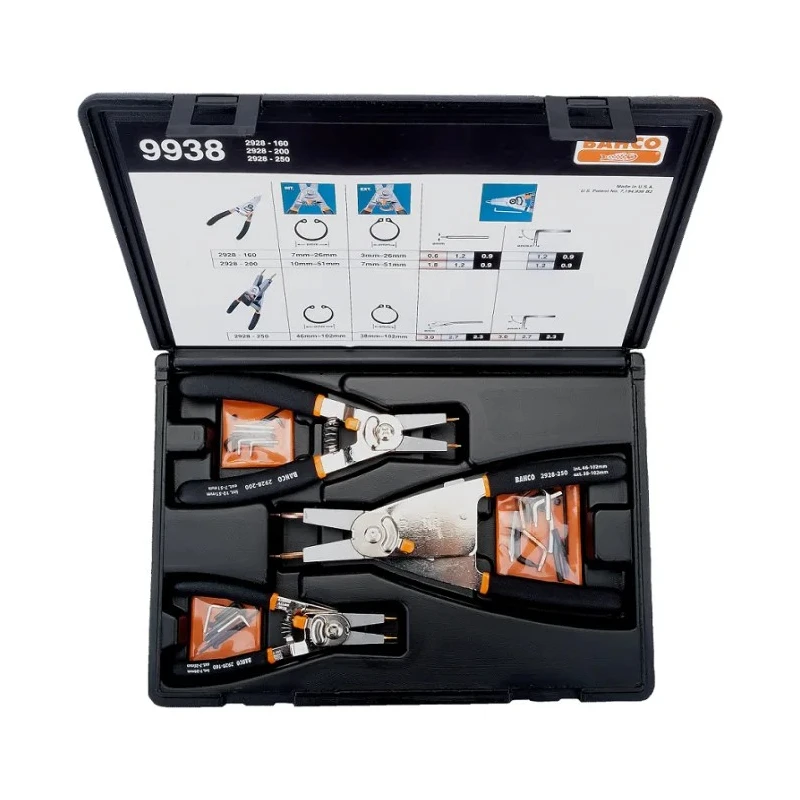 Bahco 3-Piece Circlip Plier Set for Internal and External Retaining Rings 9938