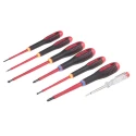 Bahco Insulated Pozidriv and Slotted Screwdriver Set, 6-Piece, Voltage Tester Included BE-9889S