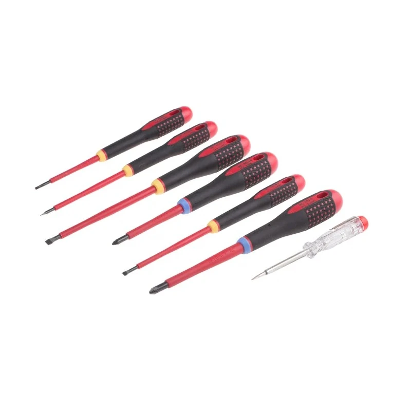 Bahco Insulated Pozidriv and Slotted Screwdriver Set, 6-Piece, Voltage Tester Included BE-9889S