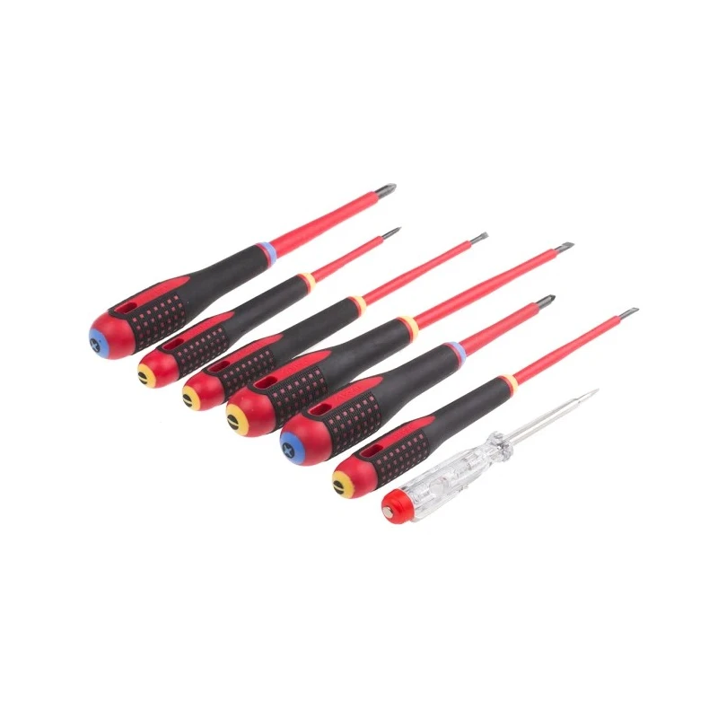 Bahco Insulated Pozidriv and Slotted Screwdriver Set, 6-Piece, Voltage Tester Included BE-9889S