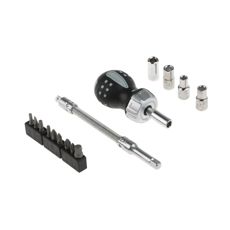 Bahco Hex Screwdriver Bit Set, Stainless Steel, 18 Pieces, with Ratcheting Handle and Multiple Bit Types 808050S-18