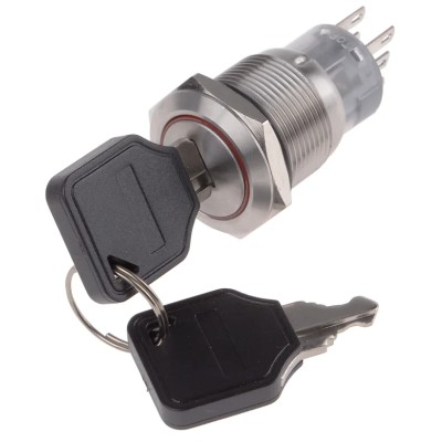 RS PRO Stainless Steel IP40 Key Switch, DPDT, 5A Contact Current, Momentary Operation, 2 Positions IP40 IP40