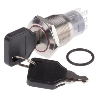 RS PRO IP40 Stainless Steel 5A 3-Position Latching DPDT Key Switch with Flat Key IP40 IP Rating IP40