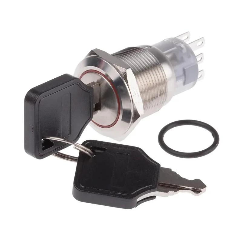 RS PRO IP40 Stainless Steel 5A 3-Position Latching DPDT Key Switch with Flat Key IP40 IP Rating IP40