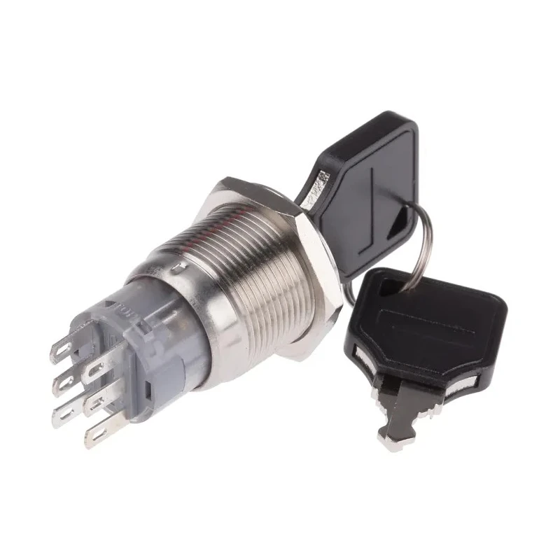 RS PRO IP40 Stainless Steel 5A 3-Position Latching DPDT Key Switch with Flat Key IP40 IP Rating IP40