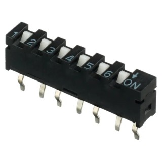 APEM Slide SIP Switch, Actuator Type Slide, Single In Line, Non-Switching Rating 100mA 50Vdc, Switching Rating 10mA SIP-06TV
