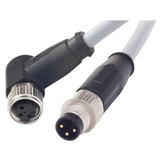 HARTING Sensor Actuator Cable Male 3 Way M8 Right Angle to Female 12 Way M8 Straight 1m 21348083388010