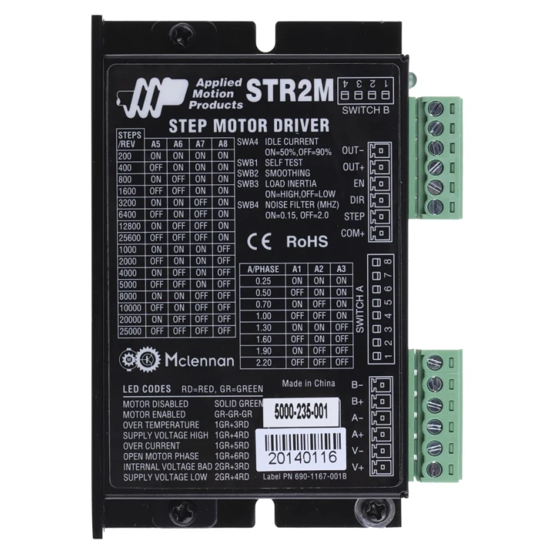 Applied Motion Systems Stepper Motor Controller Amplifier, 48V dc Supply, 300 mA to 2.2A Output Current STR-2M