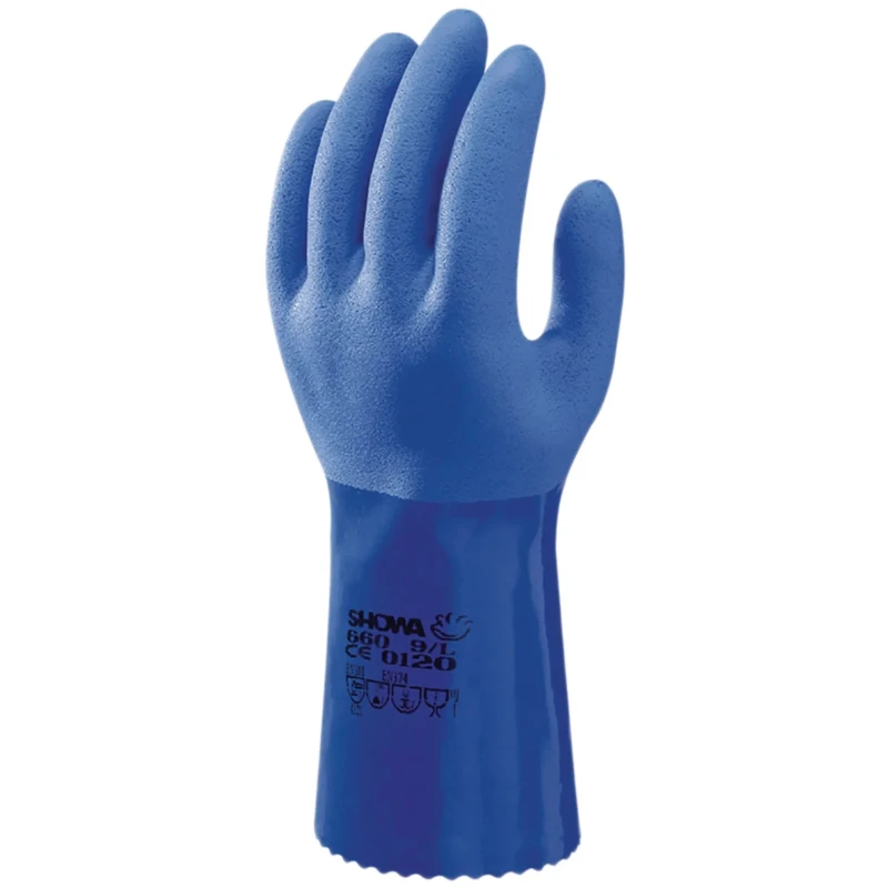 Showa Blue Cotton Work Gloves Size 10 with Polyvinyl Chloride Coating SHO660