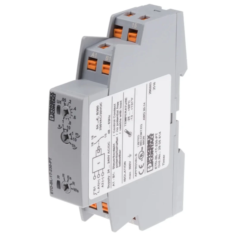 Phoenix Contact ETD-BL-1T-230-PT Series Multifunction DIN Rail Timer Relay, 2-Contact, 24 V DC/AC, 0.05 s to 1 h 2905814