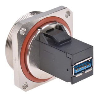 Telegartner Straight Panel Female 1 Port USB Type A to A IP68 USB Connector USB 3.0 J60020A0004