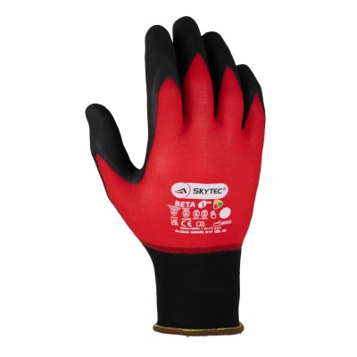 Skytec Beta 1 Red, Black Nylon Spandex Work Gloves Size 9 Nitrile Foam Coating SKY50
