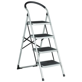 RS PRO 4 Tread Steel Folding Step Stool 0.93m Platform Height, Silver Grey 877-6828