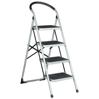 RS PRO 4 Tread Steel Folding Step Stool 0.93m Platform Height, Silver Grey 877-6828