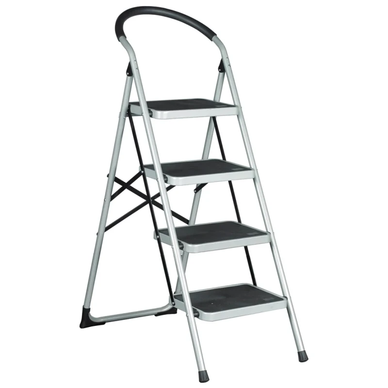 RS PRO 4 Tread Steel Folding Step Stool 0.93m Platform Height, Silver Grey 877-6828