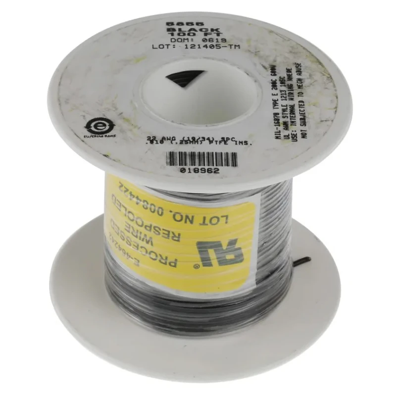 Alpha Wire Hookup Wire TEFLON Series Black 0.33 mm² 22 AWG Silver Plated Copper Core 600V 30 m 5855 BK005