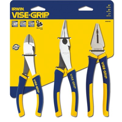 Irwin 3-Piece Plier Set Chromium-Nickel Steel ProTouch Handles Machined Jaws 10505483