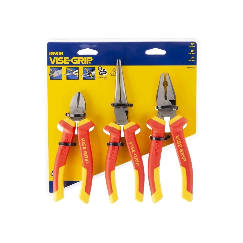 Irwin VDE Approved 3-Piece Plier Set Combination, Diagonal, Long Nose Pliers 10505519