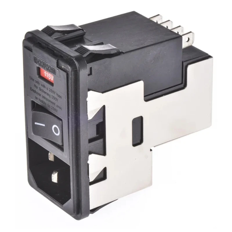 TE Connectivity IEC Power Line Filter Snap-in Mount Male Spade Termination 10A 120V AC, 250V AC 5-6609107-3
