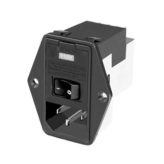 TE Connectivity Flange IEC Power Line Filter with 2 Fuses 5 x 20 mm, 6A Current, 120/250V AC Voltage, Male Spade 1-6609104-4