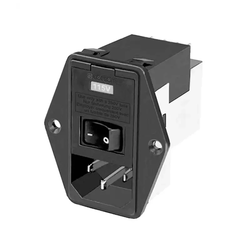 TE Connectivity Flange IEC Power Line Filter with 2 Fuses 5 x 20 mm, 6A Current, 120/250V AC Voltage, Male Spade 1-6609104-4