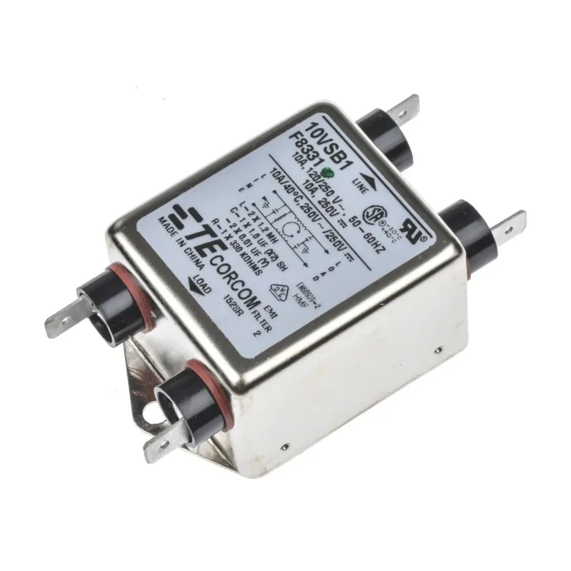 TE Connectivity Corcom SB High Performance Flange RFI Filter 10A 250V AC 50Hz/60Hz Fast-On 1-1609034-5