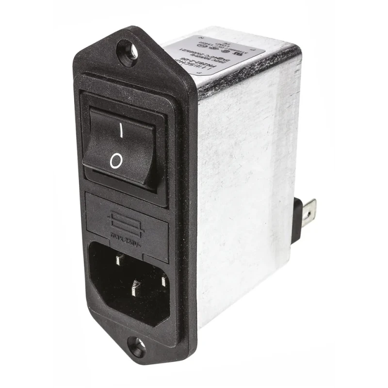 Schaffner 250V 10A Flange IEC Filter Male 2 Pole 2 Fuse Faston FN282-10-06