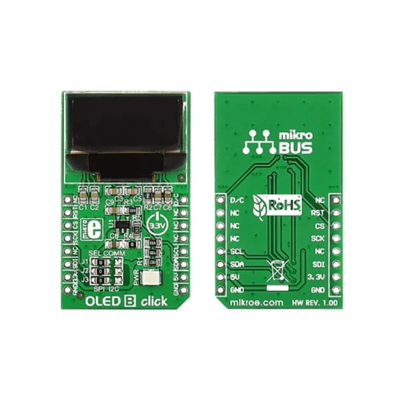 MikroElektronika OLED B Click OLED Display Add On Board, Blue Monochrome, SSD1306 MI9639BO-B2 for mikroBUS Socket MIKROE-1650