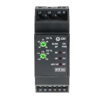 GIC Monitoring Relay 3 Phase Undervoltage DPDT Contact 415V AC 28V DC DIN Rail Base MAC04D0100