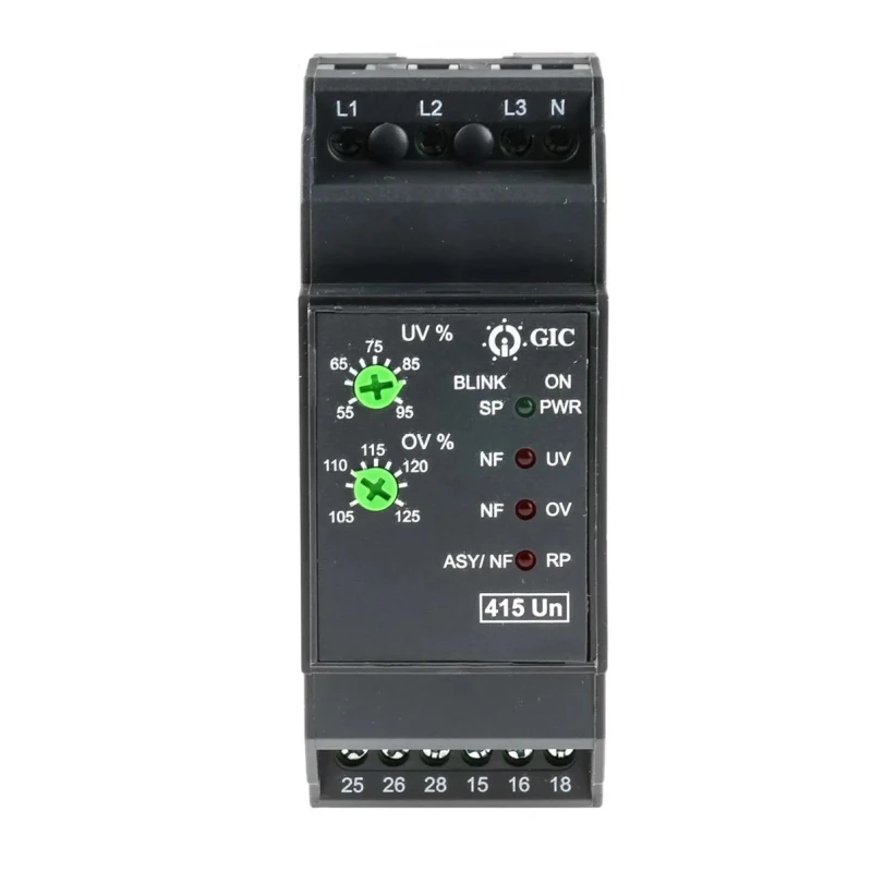 GIC Monitoring Relay 3 Phase Undervoltage DPDT Contact 415V AC 28V DC DIN Rail Base MAC04D0100
