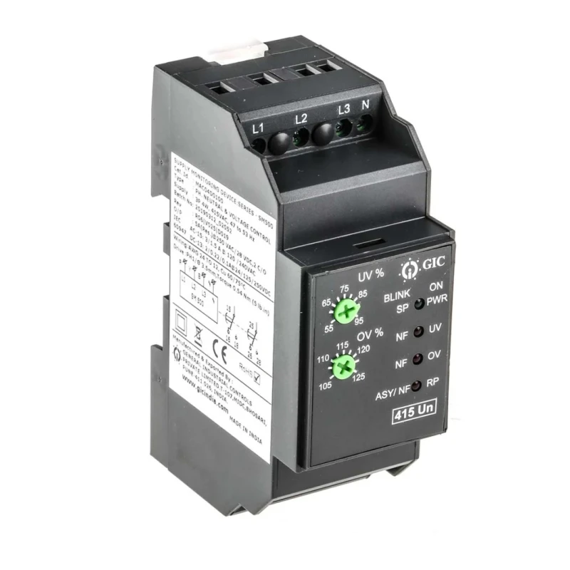 GIC Monitoring Relay 3 Phase Undervoltage DPDT Contact 415V AC 28V DC DIN Rail Base MAC04D0100