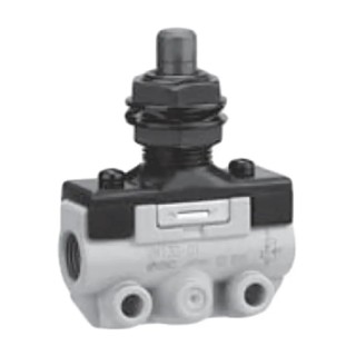 SMC Pneumatic Manual Control Valve Straight Plunger Control, R 1/8 Port, VM100 Series, 1 MPa, 44x17x57mm VM130-01-05A