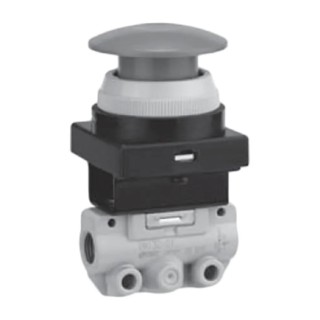 SMC Push Button (Mushroom) Mechanical Valve Series, NPT, Rc R 1/8, 3/2 Way, Green Control Button, Zinc Die Cast Alloy VM100