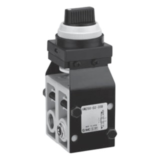 SMC Twist Selector Pneumatic Manual Control Valve VM200 Series G 1/4 Rc, NPT Thread, 3 Position, 5 Ports VM250-F02-35BA
