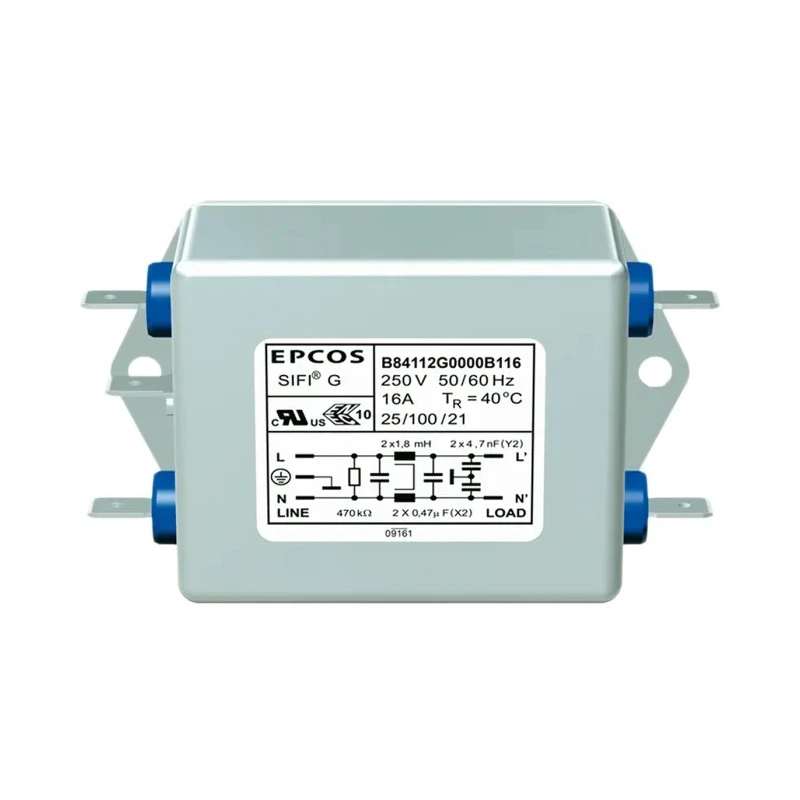 TDK Chassis Mount EMC Filter, 1 Phase, 2 A, 250V AC/DC, 50/60 Hz, Capacitance 2pF, Inductance 2mH, Model B84112G0000B020