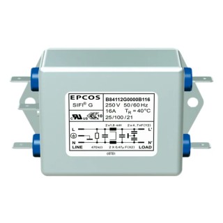TDK Chassis Mount EMC Filter 8A 250V ac/dc 50Hz 60Hz Tab 1 Phase B84112G0000B080