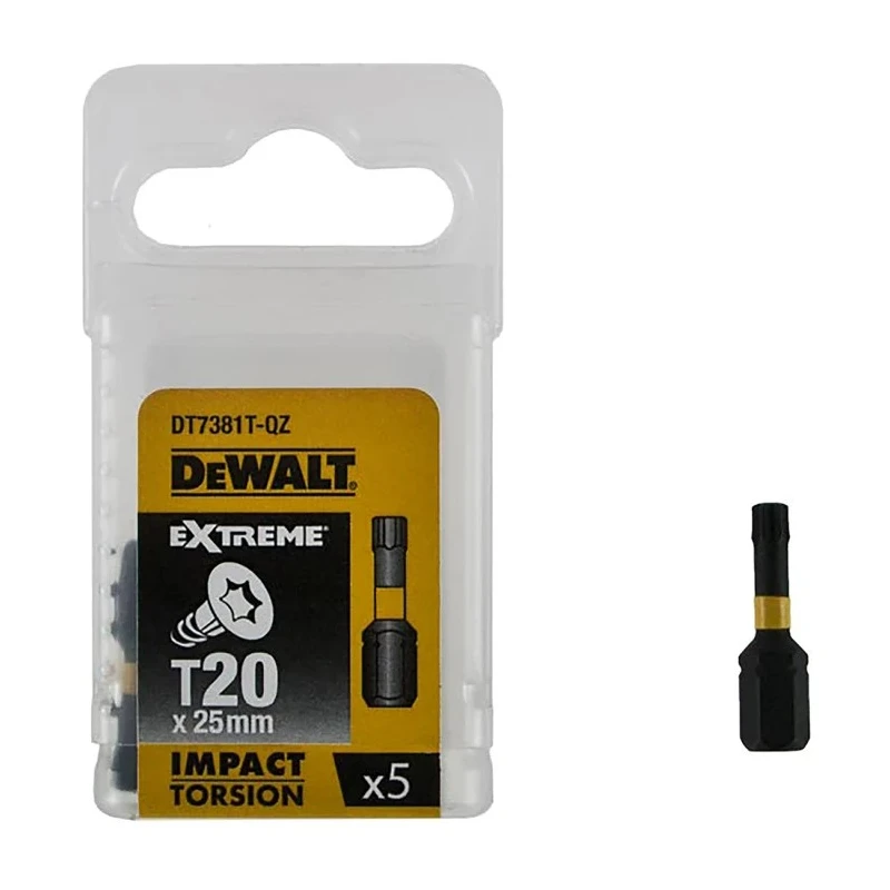 DeWALT Screwdriver Bit Set T20 Tip Hex Drive 25 mm Overall Length 5-Piece DT7381T-QZ