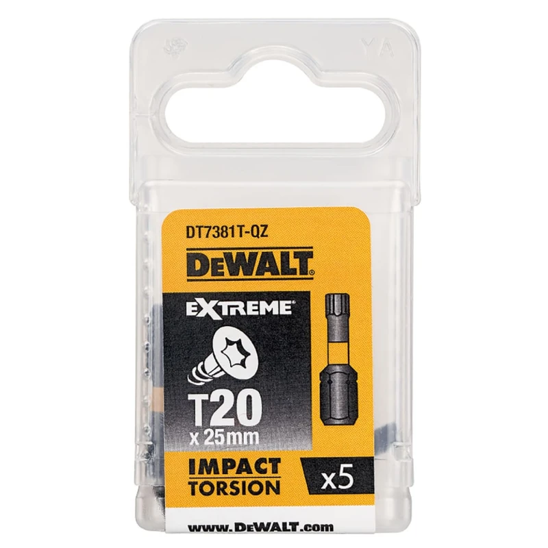 DeWALT Screwdriver Bit Set T20 Tip Hex Drive 25 mm Overall Length 5-Piece DT7381T-QZ