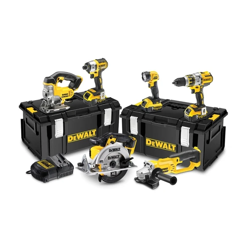 DeWALT 18V Cordless Power Tool Kit 6 Items Brushless Motor 5Ah Batteries Type G British 3-Pin DCK694P3-GB