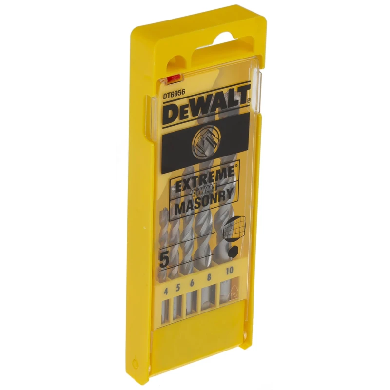 DeWALT 5-Piece Twist Masonry Drill Bit Set with Tungsten Carbide Tipped Bits, Sizes 4 mm to 10 mm DT6956-QZ