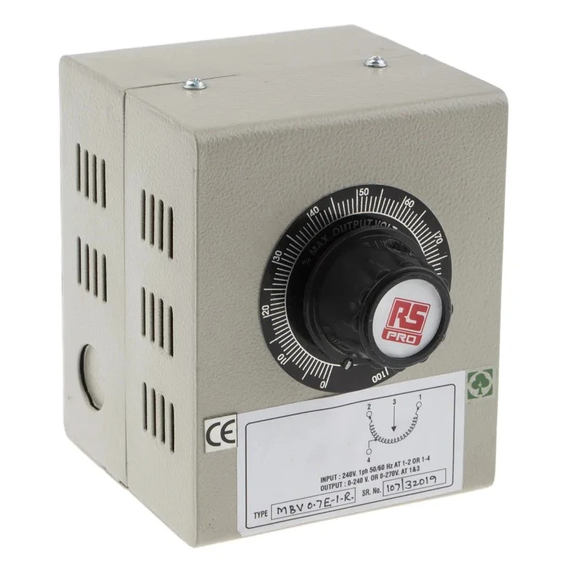 RS PRO Enclosed Surface Mount 1 Phase 1 Output Variac Transformer 240 V, 0 to 270 V, 170 VA, 0.7 A 890-2799