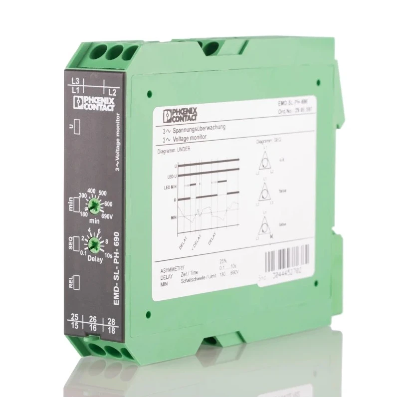 Phoenix Contact 3-Phase DPDT Monitoring Relay, DIN Rail Mount, 174-794 V AC, 30 V DC, Model 2905597