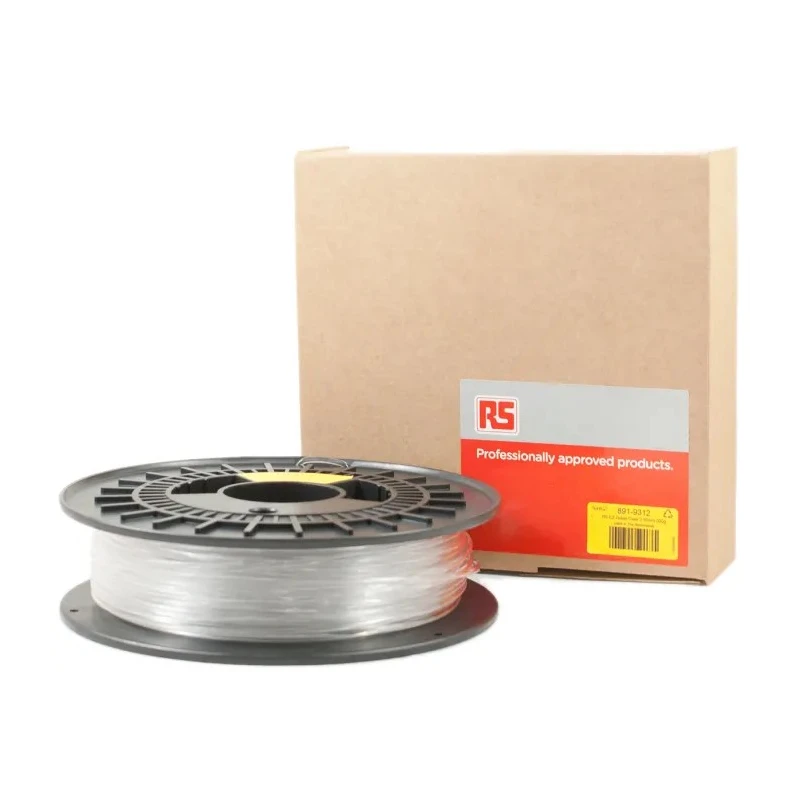 RS PRO 2.85 mm Transparent PET-G 3D Printer Filament, 500 g 891-9312