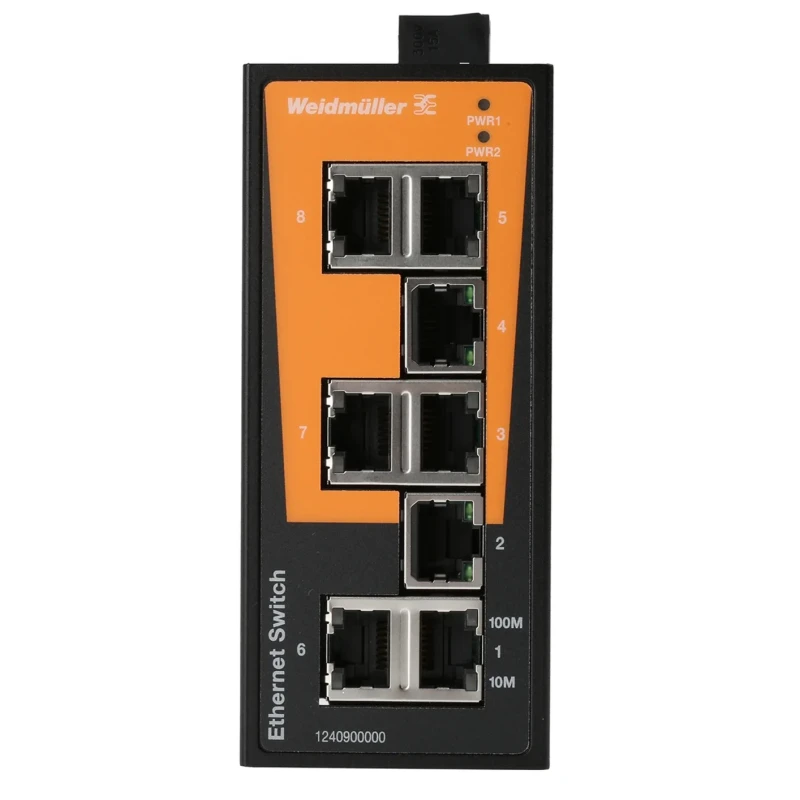 Weidmüller Unmanaged 8 Port Ethernet Switch with 2 SFP Ports, Rack Mount, 50mm x 114mm x 70mm, 9.6-60V DC, Model 1240900000